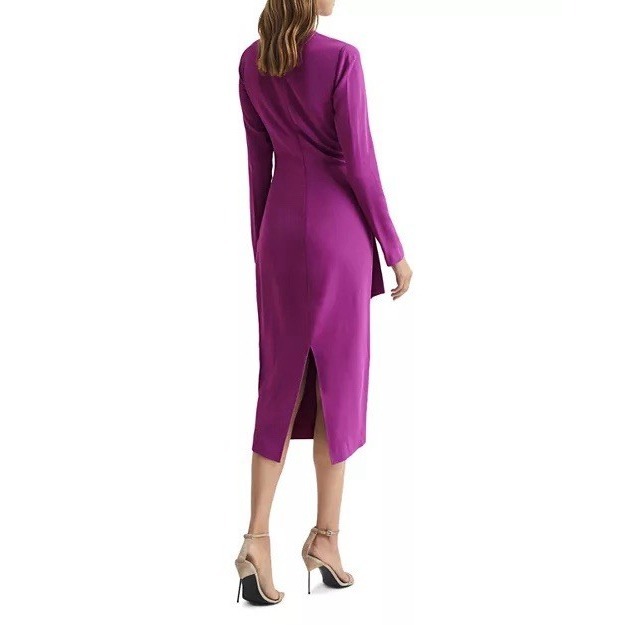 Reiss Valentina Tie Waist Bodycon Midi Dress In Magenda Us 4 Nwt